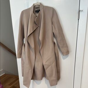 Makage Dusty Rose/ Tan wool Trench Coat with Long Sleeves and Draped Collar xs